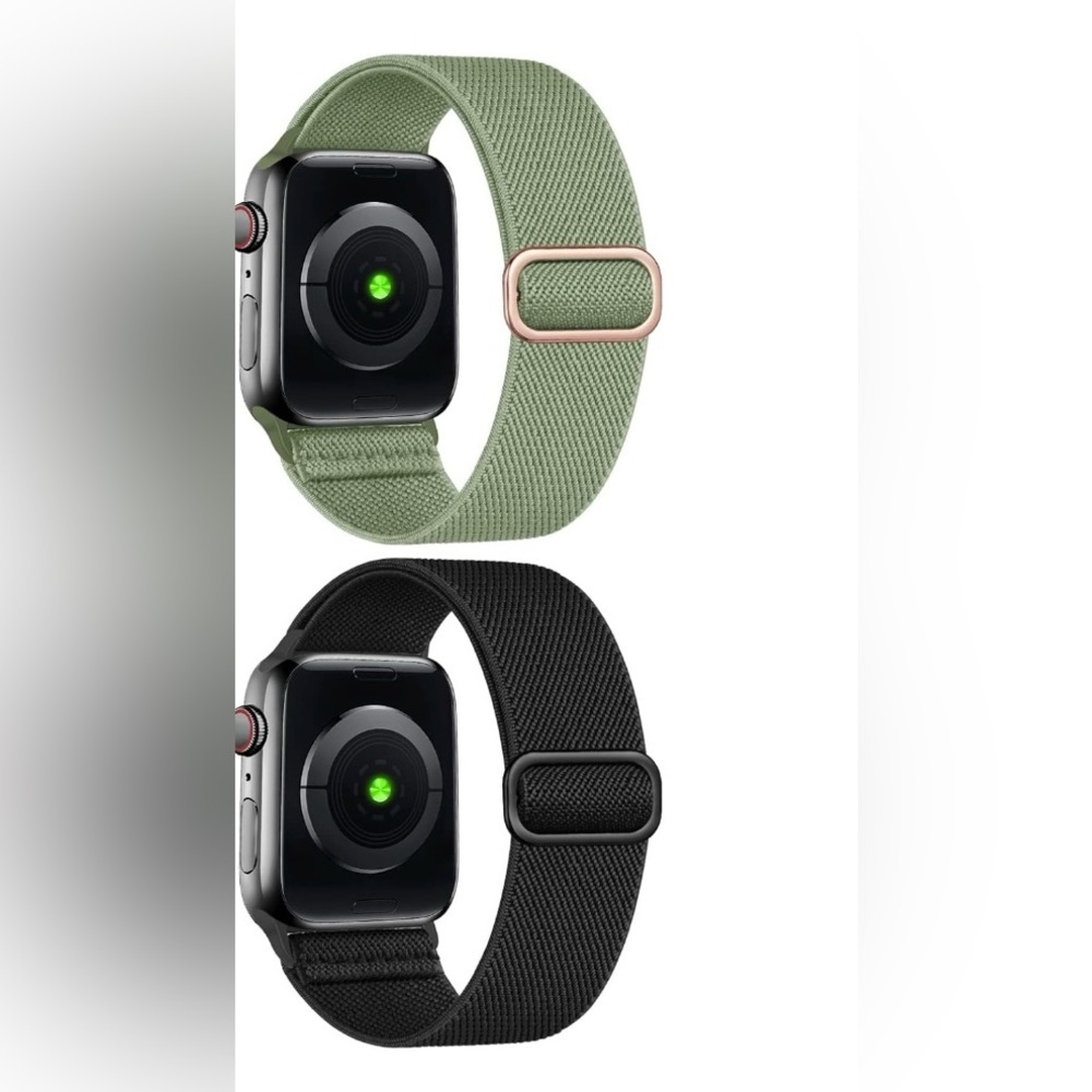 Double Pack of Apple Watch Elastic Watch Bands Black & Olive Green Adjustable